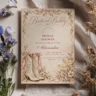 Convite Botas e Brinde de Chá de Noiva Cor-de-Rosa