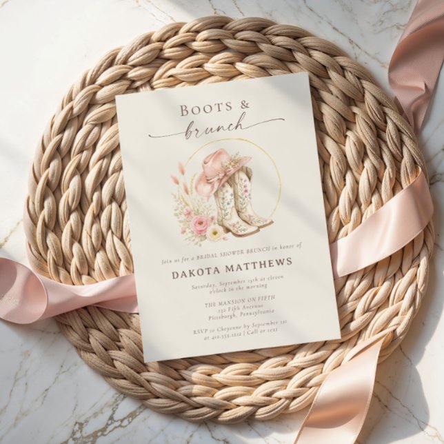 Convite Botas e Brunch Western Floral Chá de Noiva  (Boots and Brunch Western Floral Bridal Shower Invitation)