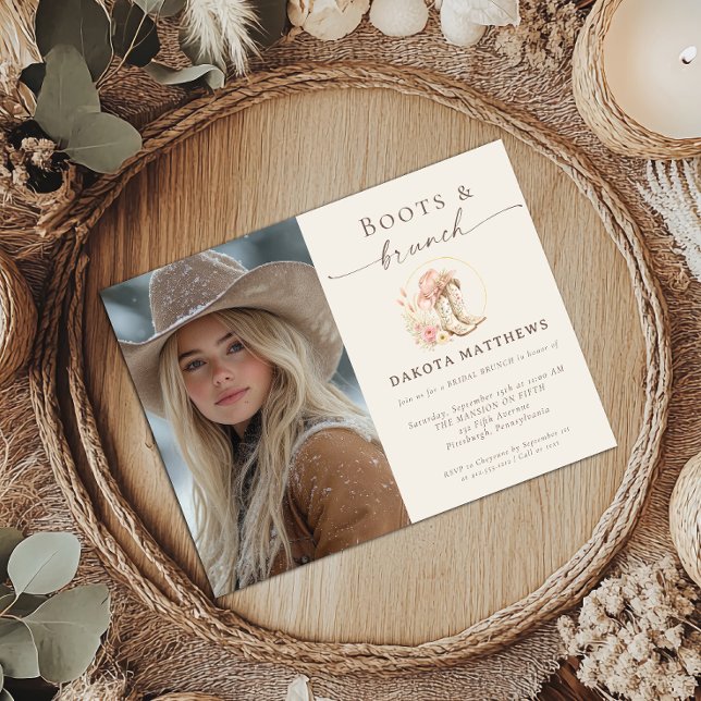 Convite Botas e Brunch Western Floral Chá de Noiva  (Boots and Brunch Floral Western Photo Inviation)
