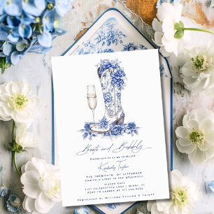 Convite Botas E Espumante Azul Chinoiserie Chá de Noiva
