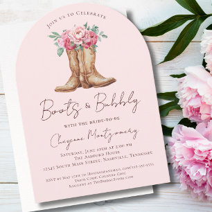 Convite Botas e Espumante Chuveiro de Noiva Floral Rosa Rú