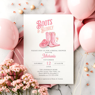 Convite Botas e Espumante Rosa Chá de Noiva Caubói Ocident