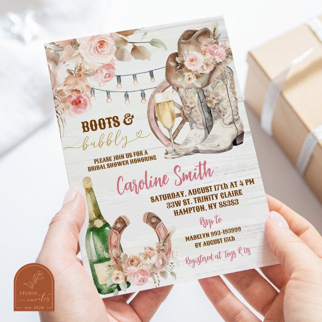 Convite Botas ocidentais florais Boho e Chuveiro de Noiva  (Criador carregado)