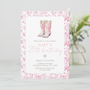 Convite Botas ocidentais florais de aniversário de 25 anos