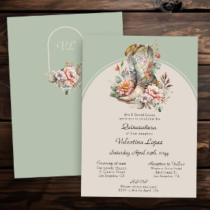 Convite Botas ocidentais florais Rústico Boho Quinceanera