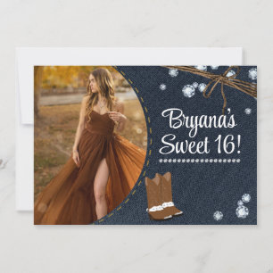 Convite Botas Ocidentais Jeans & Diamantes Foto de Anivers