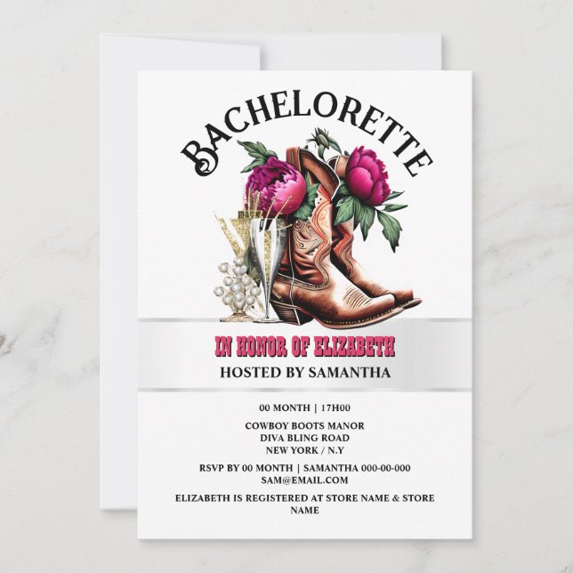 Convite Botas ocidentais magenta marrom-bolinhas (Frente)
