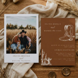 Convite Botas Ocidentais Minimalistas País Foto Casamento
