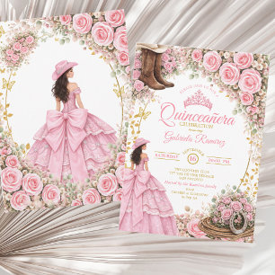 Convite Botas Ocidentais Rosas Cor-de-Rosa Quinceañera Dou