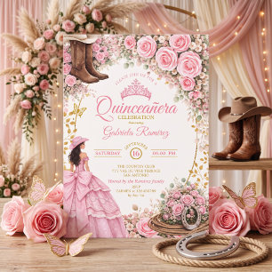 Convite Botas Ocidentais Rosas Cor-de-Rosa Quinceañera Dou