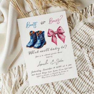Convite Botas ou Laços de Bebê Elegantes Rosa Azul Revelaç