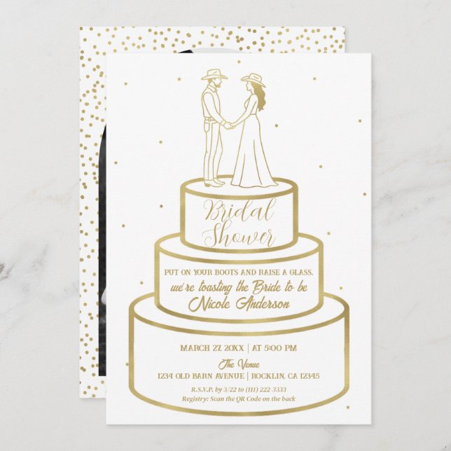 Convite Botas Peças de Amor e Buttercreme Bolo Ocidental (Frente/Verso)