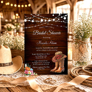 Convite Botas Rusticas de Cowgirl em Madeira para Chá de N