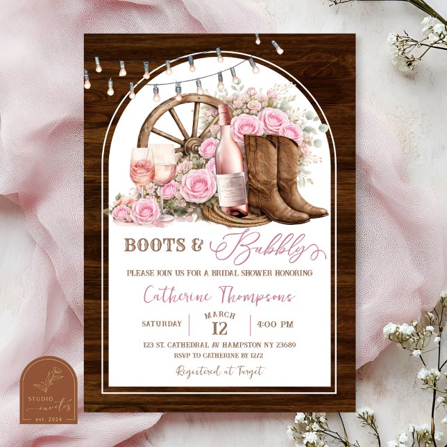 Convite Botas Rústicas de Madeira e Chuveiro de Noiva Bubb (Criador carregado)