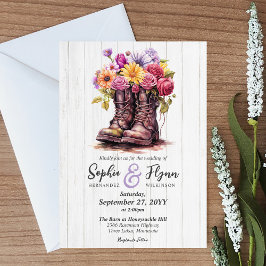 Convite Botas Rústicas de Madeira e Florais Casamento na F