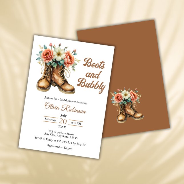 Convite Botas Rústicas e Bridal Shower Ocidental Espumante (Rustic Boots and Bubbly Western Bridal Shower Invitation )