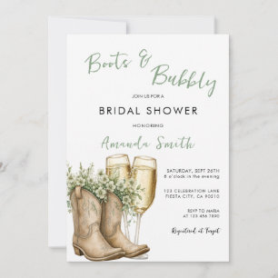 Convite Botas Sage & Champanhe para Chá de Noiva Bubbly