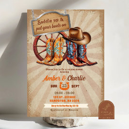Convite Botas Vintage Retro Casal Caubói Chuveiro