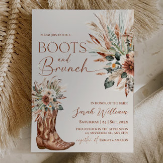 Convite Botas Western Rústicas Brunch Chá de Noiva