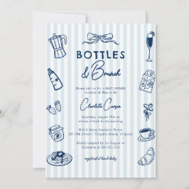 Convite Bottles and Brunch Doodle Baby Shower Blue Striped
