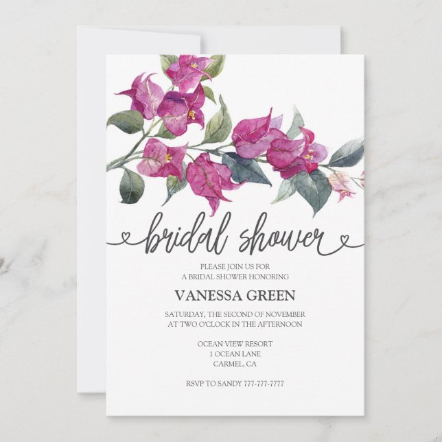 Convite Bougainvillea Bridal Shower Invitation 2 QR Codes (Frente)