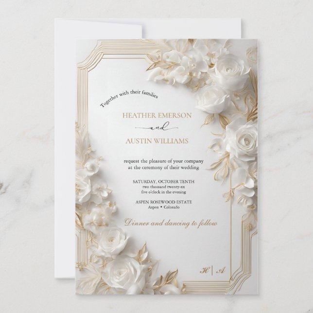 Convite Bougainvillea Green Dourado WedArt Nouveau Mucha (Frente)