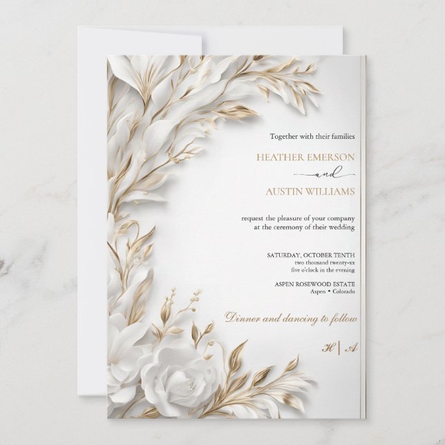 Convite Bougainvillea Green Dourado WedArt Nouveau Mucha (Frente)