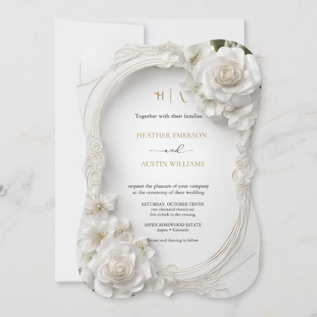 Convite Bougainvillea Green Dourado WedArt Nouveau Mucha (Frente)