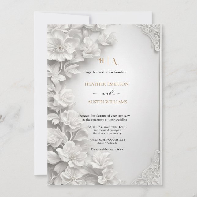 Convite Bougainvillea Green Dourado WedArt Nouveau Mucha (Frente)