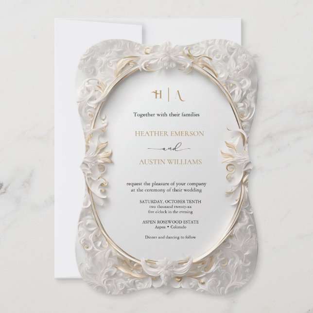 Convite Bougainvillea Green Dourado WedArt Nouveau Mucha (Frente)