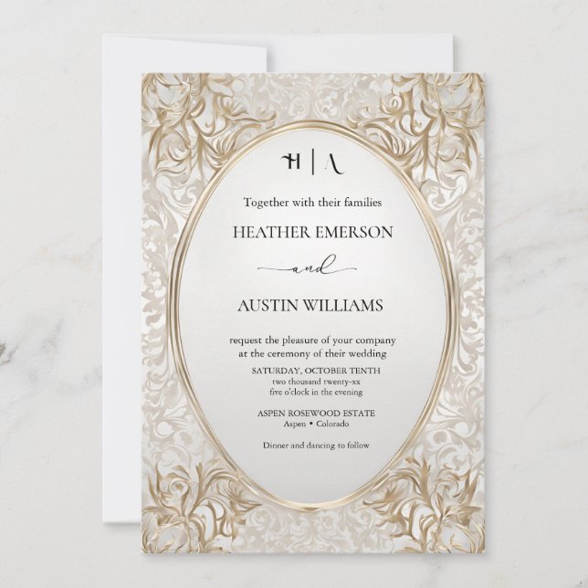 Convite Bougainvillea Green Dourado WedArt Nouveau Mucha (Frente)