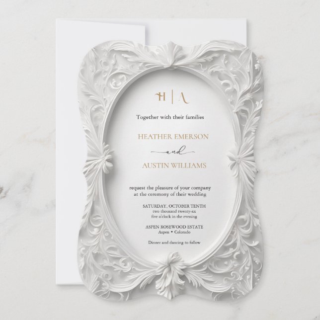 Convite Bougainvillea Green Dourado WedArt Nouveau Mucha (Frente)