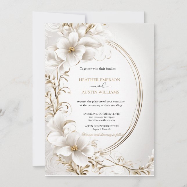 Convite Bougainvillea Green Dourado WedArt Nouveau Mucha (Frente)