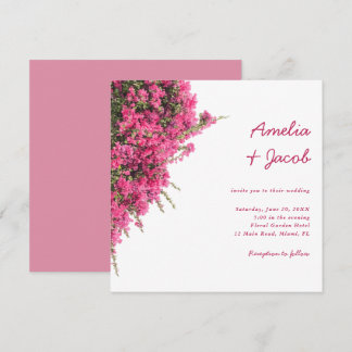 Convite Bougainvillea Rosa em Aquarela Casamento Romântico