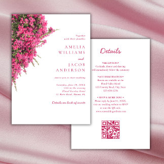 Convite Bougainvillea Rosa em Aquarela Casamento Tudo em U