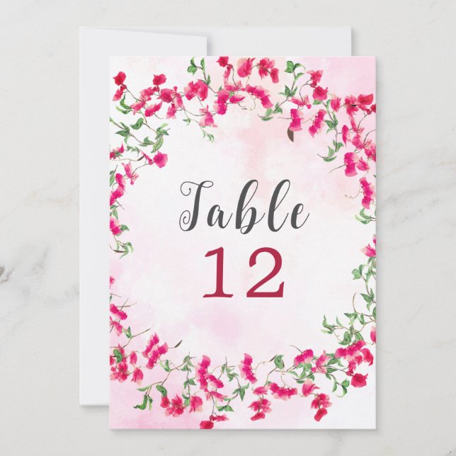 Convite Bougainvillea Tropical Forest Wedding Table Number (Frente)