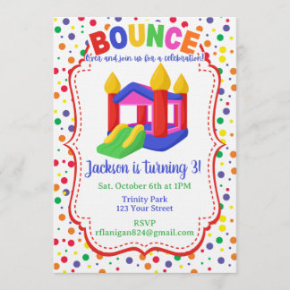 Convite Bounce House Colorful Rainbow Birthday Party 