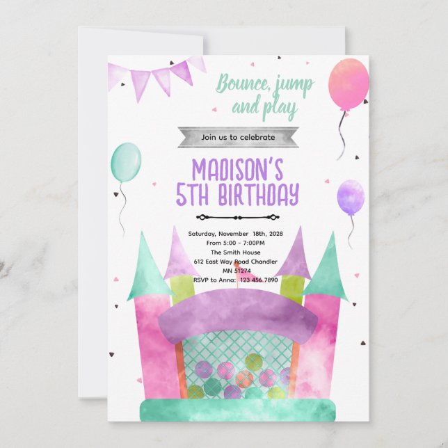 Convite Bounce house girl theme invitation (Frente)