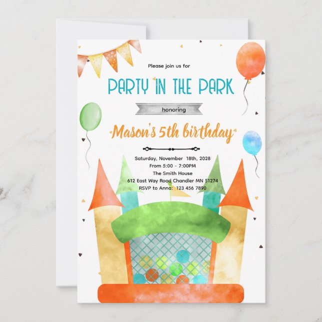 Convite Bounce house theme party invitation (Frente)
