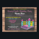 Convite Bouncy Castle Jump Kids Pink Birthday Convidam<br><div class="desc">Convite de festas do Castelo de Bouncy. Convide seus convidados para a festa com este convite de aniversário divertido! Basta editar o texto para o seu partido. Impressão traseiro incluído.</div>