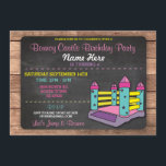 Convite Bouncy Castle Jump Kids Pink Birthday Convidam<br><div class="desc">Convite de festas do Castelo de Bouncy. Convide seus convidados para a festa com este convite de aniversário divertido! Basta editar o texto para o seu partido. Impressão traseiro incluído.</div>