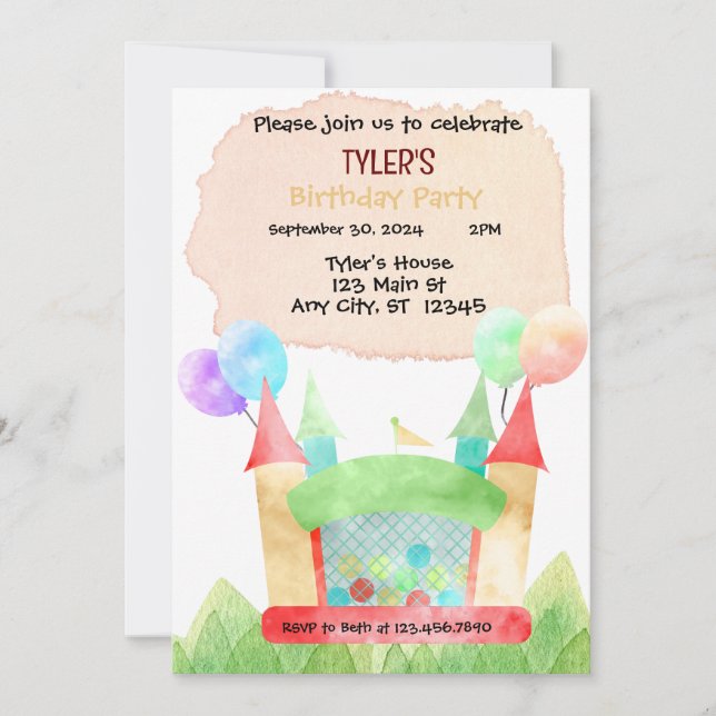 Convite Bouncy House Birthday Party Invitation (Frente)