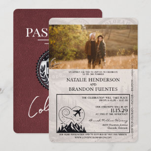 Convite Bourgundy Colorado Passport Wedding