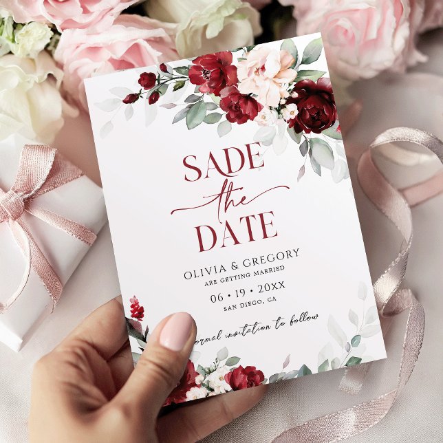 Convite Bourgundy e Blush Pink Casamento Salvem a Data (Criador carregado)