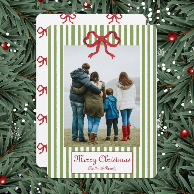 Convite Bow And Stripes Christmas Card (Criador carregado)