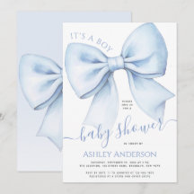 Bow Blue & White Watercolor It's a Boy Baby Shower