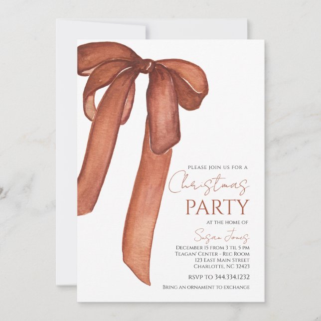 Convite  Bow Christmas Party Invitation (Frente)