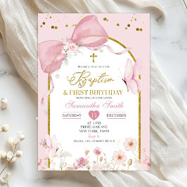 Convite Bow Coquette Blush Pink Baptism & 1st Birthday