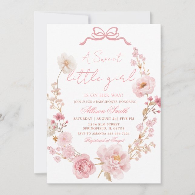 Convite Bow Coquette Blush Pink Bow Baby Shower Invitation (Frente)
