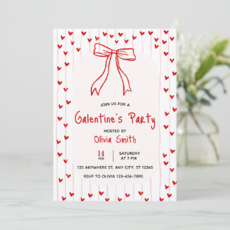 Convite bow coquette galentines party invite , red hearts 